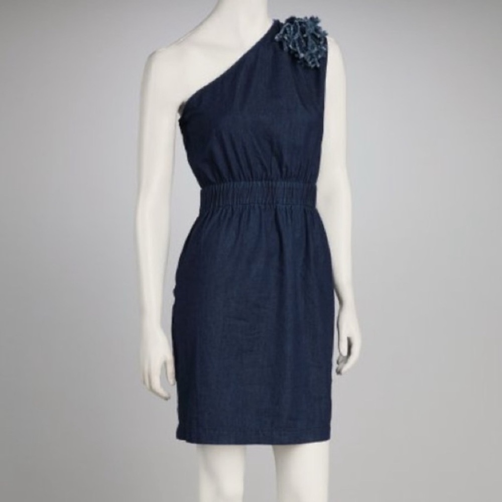 Katherine Barclay One-Shoulder Navy Dress with Floral Accent Size 4